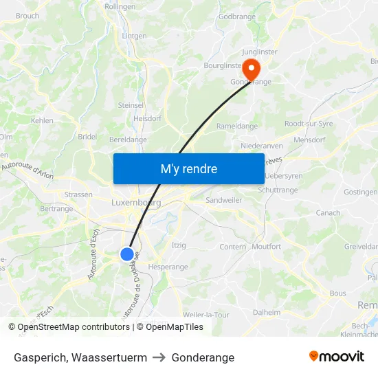 Gasperich, Waassertuerm to Gonderange map