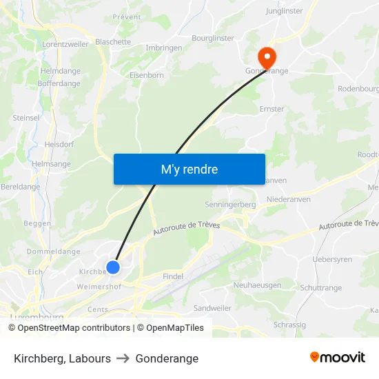 Kirchberg, Labours to Gonderange map