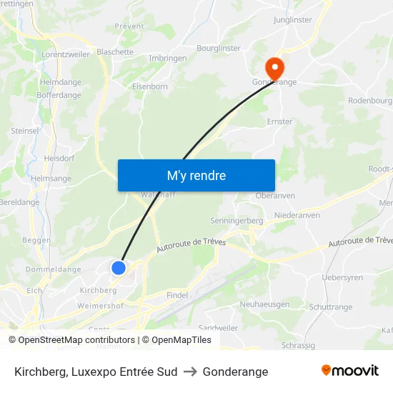 Kirchberg, Luxexpo Entrée Sud to Gonderange map