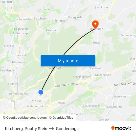 Kirchberg, Poutty Stein to Gonderange map
