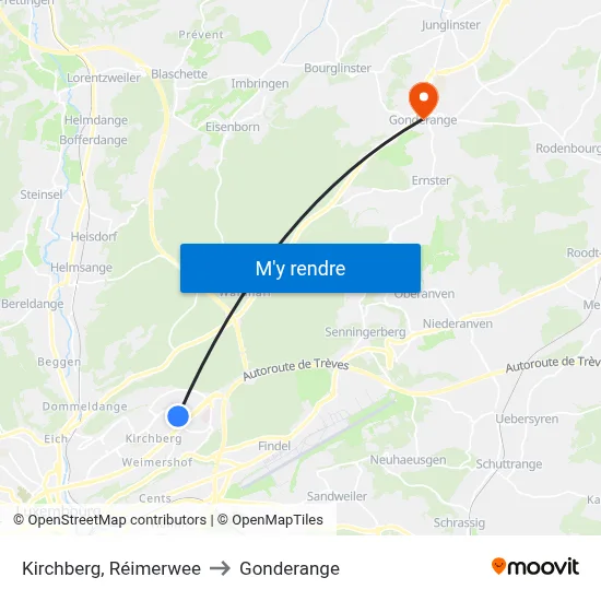 Kirchberg, Réimerwee to Gonderange map