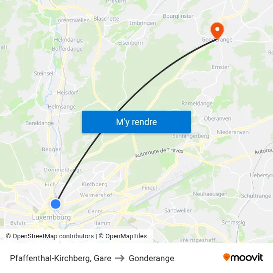 Pfaffenthal-Kirchberg, Gare to Gonderange map