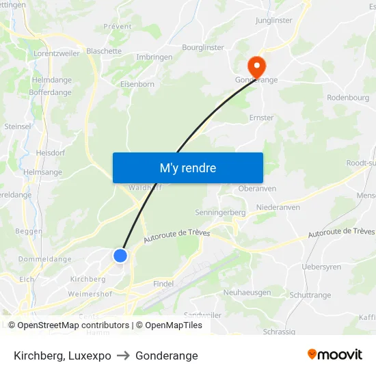 Kirchberg, Luxexpo to Gonderange map