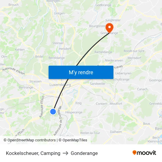 Kockelscheuer, Camping to Gonderange map