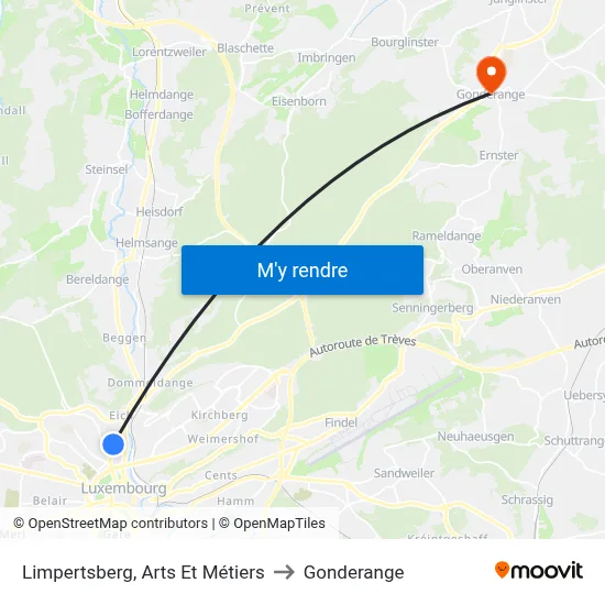 Limpertsberg, Arts Et Métiers to Gonderange map