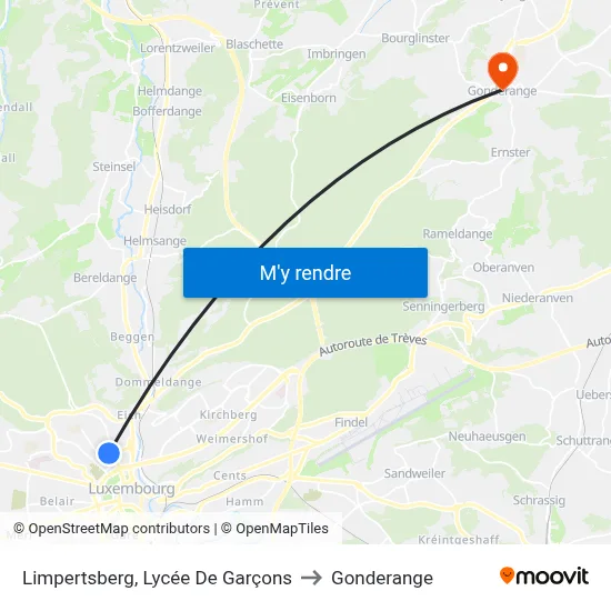Limpertsberg, Lycée De Garçons to Gonderange map