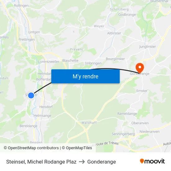 Steinsel, Michel Rodange Plaz to Gonderange map
