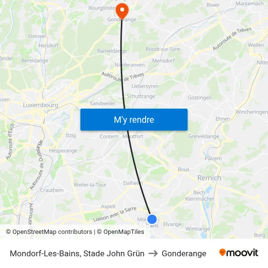 Mondorf-Les-Bains, Stade John Grün to Gonderange map