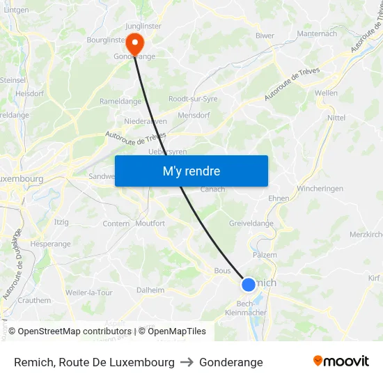 Remich, Route De Luxembourg to Gonderange map