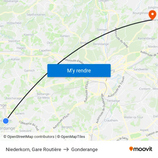 Niederkorn, Gare Routière to Gonderange map