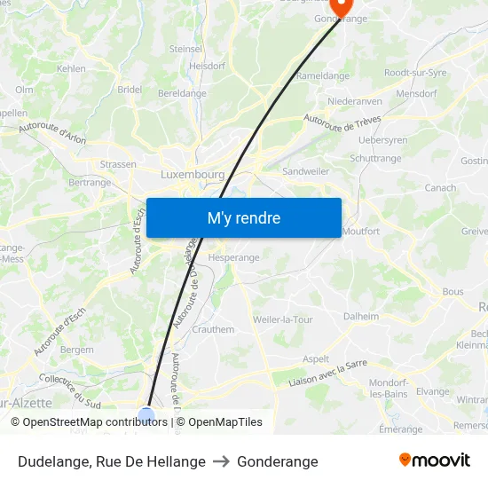 Dudelange, Rue De Hellange to Gonderange map