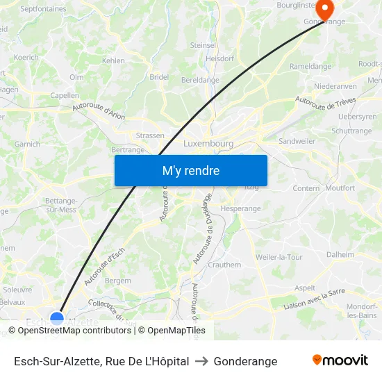 Esch-Sur-Alzette, Rue De L'Hôpital to Gonderange map