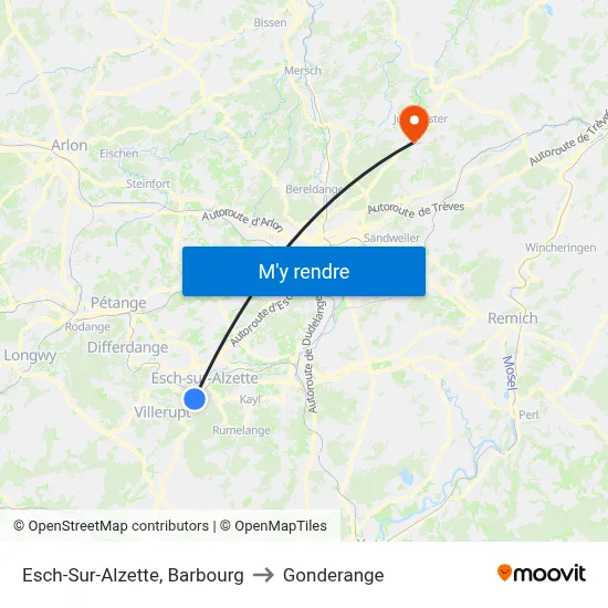 Esch-Sur-Alzette, Barbourg to Gonderange map