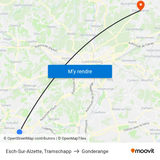 Esch-Sur-Alzette, Tramschapp to Gonderange map