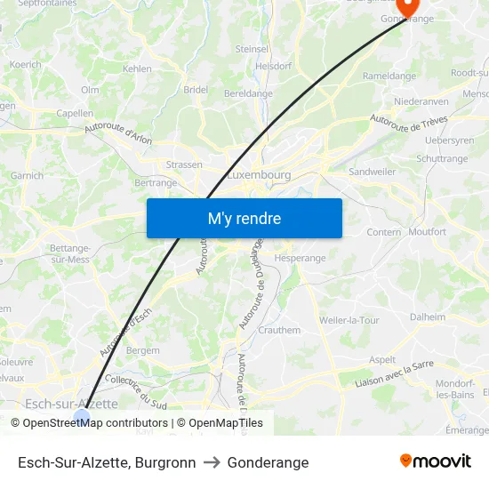 Esch-Sur-Alzette, Burgronn to Gonderange map