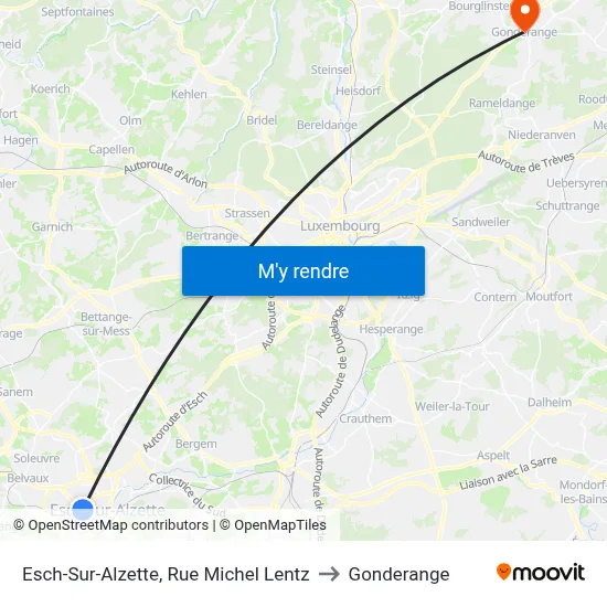Esch-Sur-Alzette, Rue Michel Lentz to Gonderange map