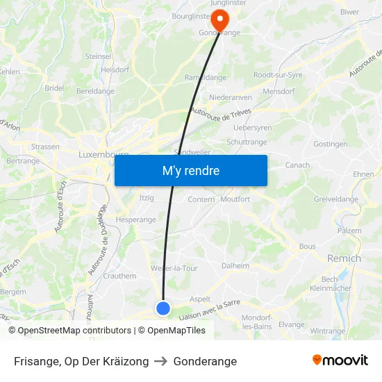 Frisange, Op Der Kräizong to Gonderange map
