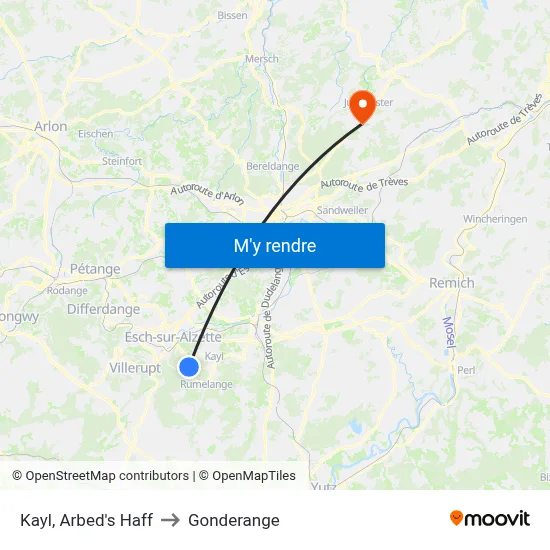 Kayl, Arbed's Haff to Gonderange map