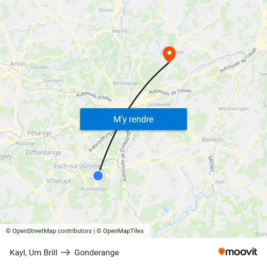 Kayl, Um Brill to Gonderange map