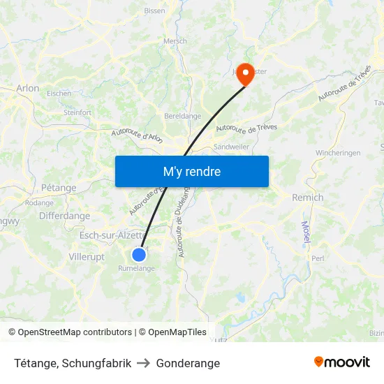 Tétange, Schungfabrik to Gonderange map
