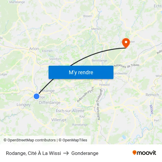 Rodange, Cité À La Wissi to Gonderange map