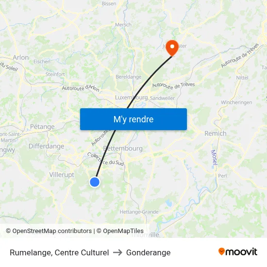 Rumelange, Centre Culturel to Gonderange map