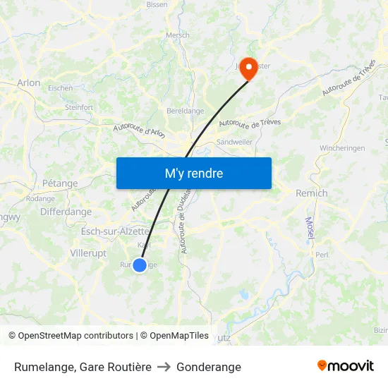 Rumelange, Gare Routière to Gonderange map