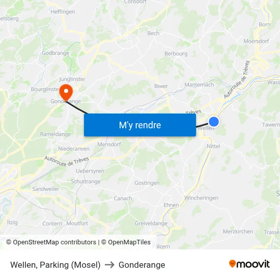Wellen, Parking (Mosel) to Gonderange map