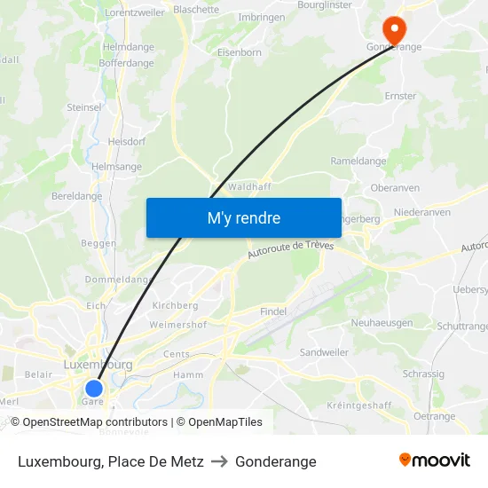 Luxembourg, Place De Metz to Gonderange map