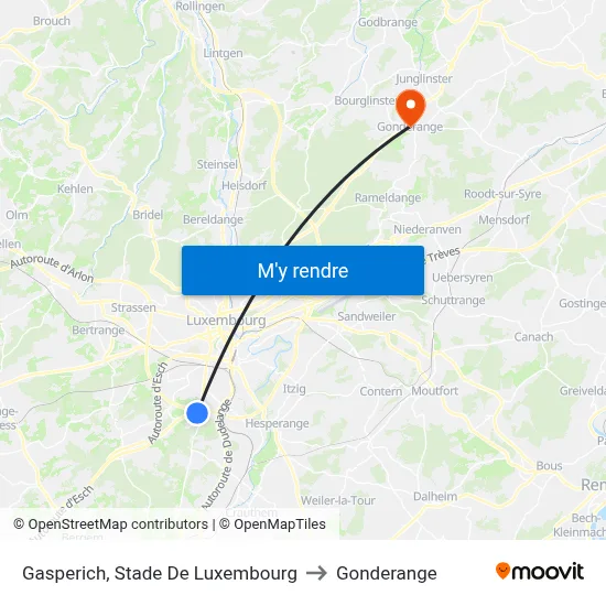 Gasperich, Stade De Luxembourg to Gonderange map