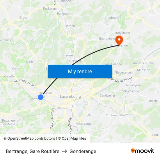 Bertrange, Gare Routière to Gonderange map