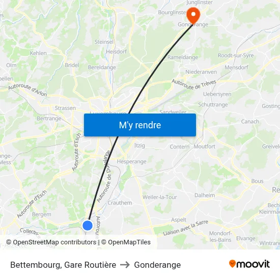 Bettembourg, Gare Routière to Gonderange map