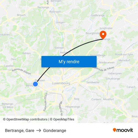 Bertrange, Gare to Gonderange map