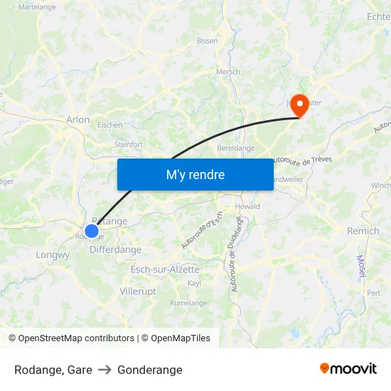 Rodange, Gare to Gonderange map