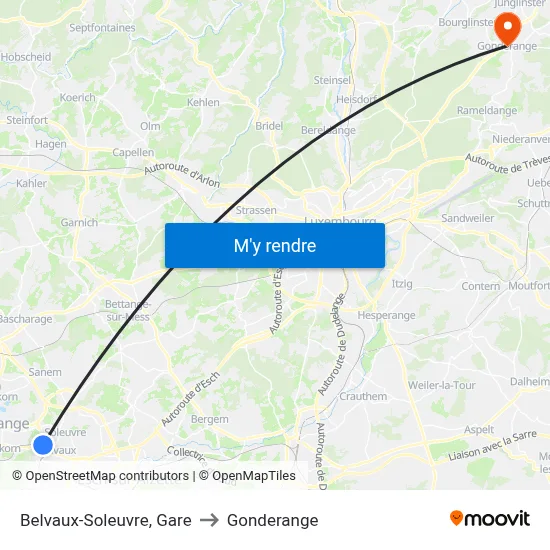 Belvaux-Soleuvre, Gare to Gonderange map