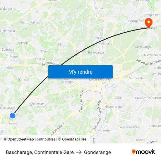 Bascharage, Continentale Gare to Gonderange map