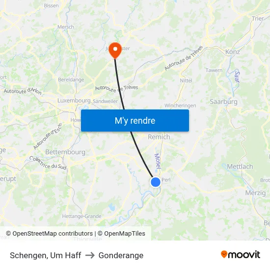 Schengen, Um Haff to Gonderange map