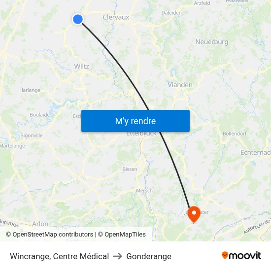 Wincrange, Centre Médical to Gonderange map