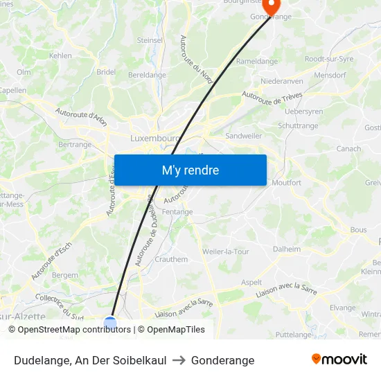 Dudelange, An Der Soibelkaul to Gonderange map
