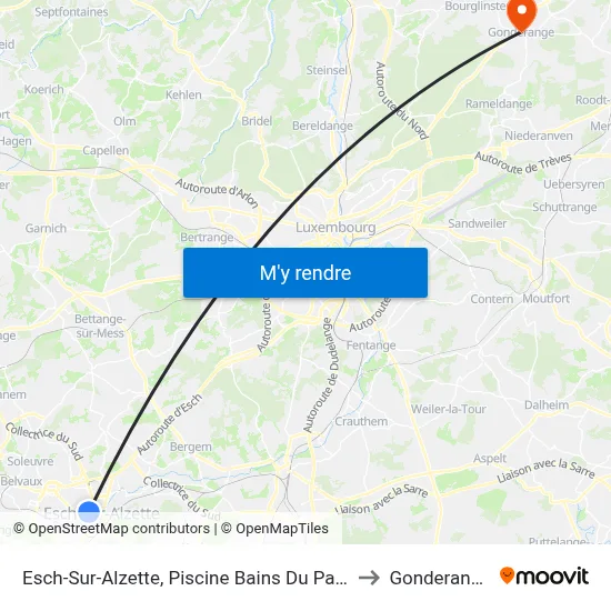 Esch-Sur-Alzette, Piscine Bains Du Parc to Gonderange map