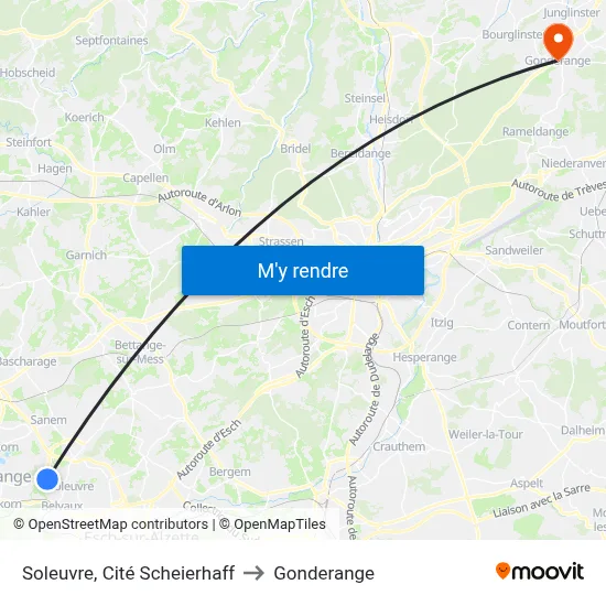Soleuvre, Cité Scheierhaff to Gonderange map