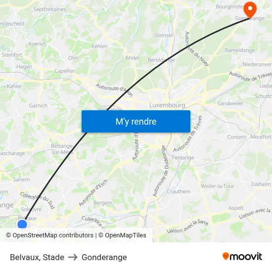 Belvaux, Stade to Gonderange map