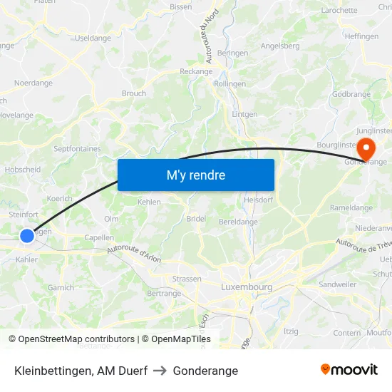 Kleinbettingen, AM Duerf to Gonderange map