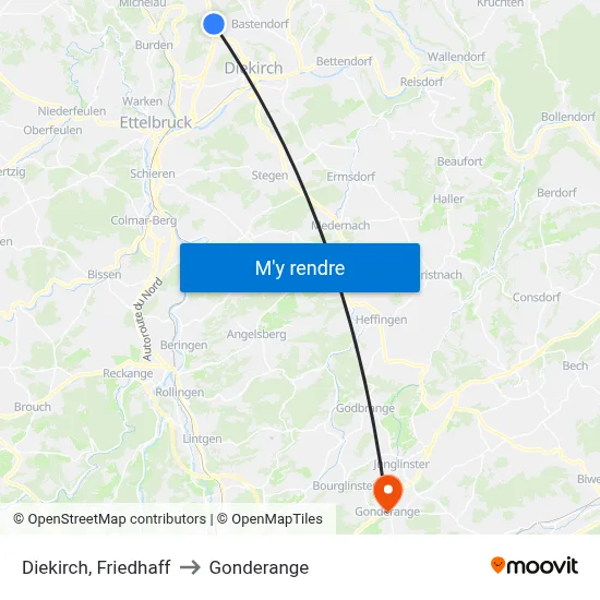 Diekirch, Friedhaff to Gonderange map