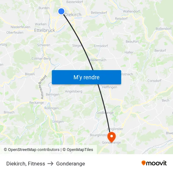 Diekirch, Fitness to Gonderange map