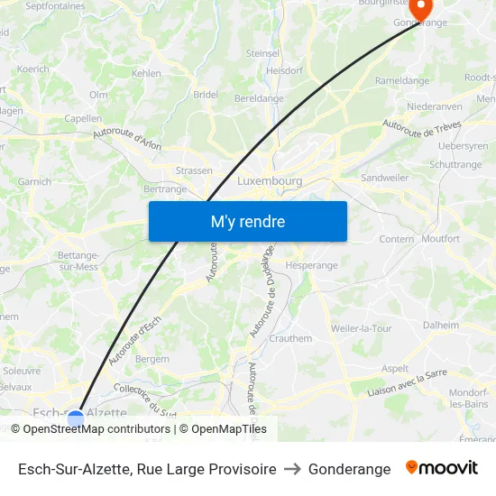 Esch-Sur-Alzette, Rue Large Provisoire to Gonderange map