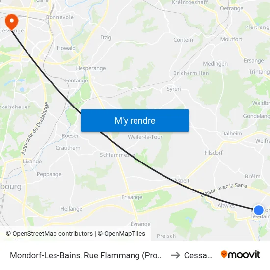Mondorf-Les-Bains, Rue Flammang (Provisoire) to Cessange map