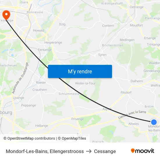 Mondorf-Les-Bains, Ellengerstrooss to Cessange map