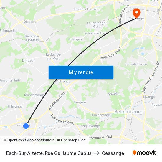 Esch-Sur-Alzette, Rue Guillaume Capus to Cessange map