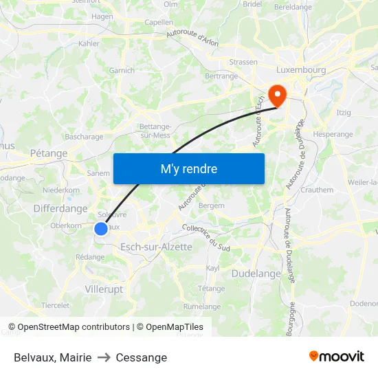Belvaux, Mairie to Cessange map